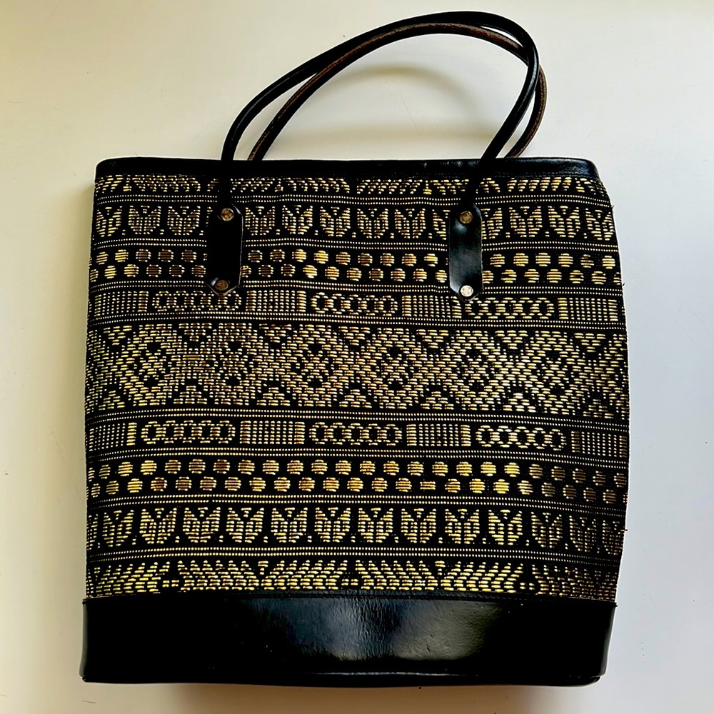 Vintage metallic gold and black leather purse